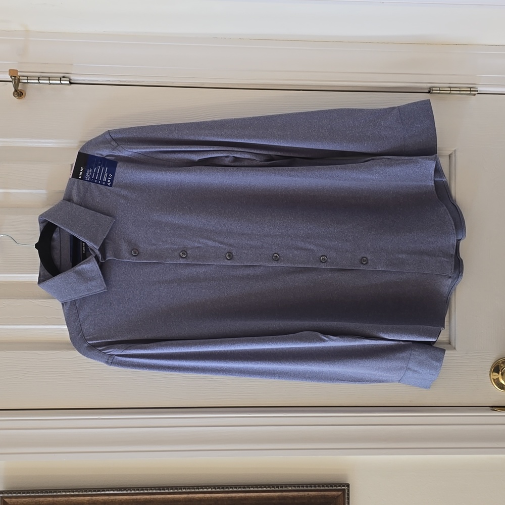 APT.9 MENS BLUE/GRAY LONG SLEEVE FRONT BUTTON DRESS SHIRT SIZE SLIM FIT SMALL